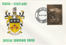 Staffa 1976 Baltimore Oriole (Male) £8 Value Perforated & Embossed In 23 Carat Gold Foil On Souvenir Cover With First Da - Local Issues