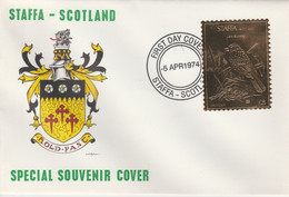 Staffa 1976 Lark Bunting (Male) £8 Value Perforated & Embossed In 23 Carat Gold Foil On Souvenir Cover With First Day Ca - Local Issues