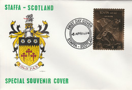 Staffa 1976 Lark Bunting (Female) £8 Value Perforated & Embossed In 23 Carat Gold Foil On Souvenir Cover With First Day - Local Issues