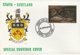 Staffa 1976 Eastern Brown Pelican (Male) £8 Value Perforated & Embossed In 23 Carat Gold Foil On Souvenir Cover With Fir - Local Issues