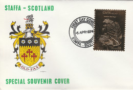 Staffa 1976 American Bald Eagle (Female) £8 Value Perforated & Embossed In 23 Carat Gold Foil On Souvenir Cover With Fir - Local Issues