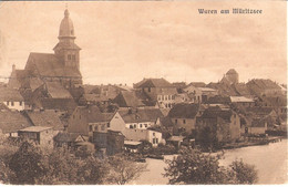 Waren Am Müritzsee Mecklenburg Blick Auf Altstadt Kirche Vogelschau 16.7.1910 Gelaufen Mit Maschinenstempel - Waren (Mueritz)