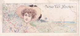 Chromo : VAN HOUTEN : Cacao : Femme  à  Chapeau : Art Nouveau : Illustrateur à Identifier : Les Saisons - Van Houten