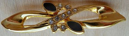 Broc-091 Broche Métal Doré Sertie De Brillants Et De 2 Pierres Noires - Other & Unclassified