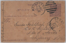 51787 - AUSTRALIA: VICTORIA  -  POSTAL STATIONERY CARD To SYDNEY - DOUBLE CARD - Cartas & Documentos