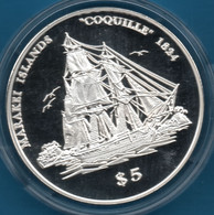 KIRIBATI 5 DOLLARS 1999 Argent 925‰ Silver  PROOF "Coquille 1824 " Marakei Islands - Kiribati