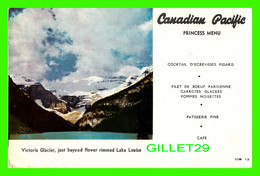 LAKE LOUISE, ALBERTA - CANADIAN PACIFICAIR LINES - PRINCESS MENU - TRAVEL IN 1958 - - Lake Louise