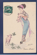 CPA Cochon Avec Femme Illustrateur Girl Woman Circulé Xavier Sager Suggestif KF 4271 - Schweine