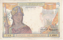 BILLETE DE BANQUE DE L'INDOCHINE DE 5 PIASTRES DEL AÑO 1936 (BANKNOTE) - Indochine