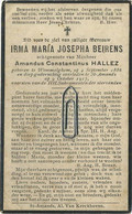 Irma Beirens :  Wommelgem 1886 - St. Amands 1917   (  2 Scans ) - Devotieprenten