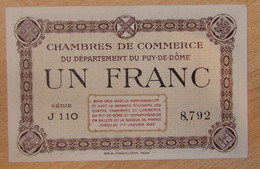 PUY DE DÔME ( 63 ) 1 Franc Chambre De Commerce Remb 1 Janvier 1920 Série J.110 Grands Caractères - Handelskammer