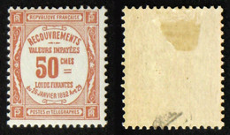 N° TAXE 47 50c Rouge Neuf N* TB Cote 450€ Signé Calves - 1859-1959 Mint/hinged