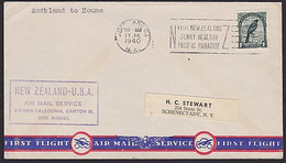 1940 NZ - USA Flight Cover Via Noumea Franked With 1/- Tui Bird - Luftpost