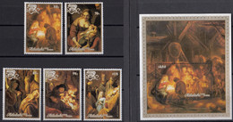 AITUTAKI 1988 Christmas, Set Of 5 & $4.50 M/S MNH - Rembrandt