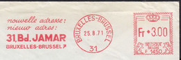 EMA  3.00 Fr " 31 Bd.JAMAR " Sur Enveloppe PUB De BRUXELLES Le 25 8 1971 Avec DRAPEAU   C.E.A  Pour 80 AIRAINES - Andere & Zonder Classificatie