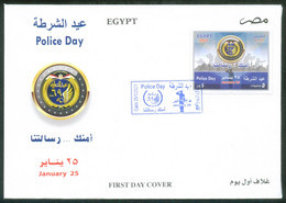 EGYPT / 2021 / POLICE DAY / PYRAMIDS / FLAG / MOSQUE / CAIRO TOWER / CAIRO CITADEL / SOLDIER / GUN / EAGLE EMBLEM / FDC - Brieven En Documenten
