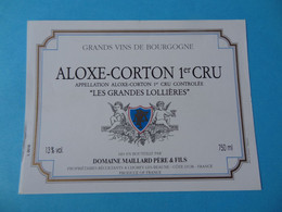 Etiquette Neuve Aloxe Corton 1er Cru Les Grandes Lollières Domaine Maillard Père & Fils - Bourgogne