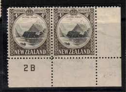 NZ 1935 4d Mitre Peak Multiple Wmk P12.5 Plate = 2B SG 583b HM #BSG23 - Neufs