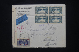 LIBAN - Enveloppe Du Club Des Émigrés De Beyrouth Pour Le Maroc En 1945 Avec Contrôle Postal - L 107362 - Cartas & Documentos