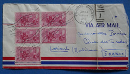 AC1 ETATS UNIS   BELLE LETTRE RARE 1952  CORPUS CHRISTIE POUR LORIENT   FRANCE +BLOC DE 4 TP    +   AFFR. PLAISANT - Brieven En Documenten