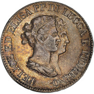 Monnaie, États Italiens, LUCCA, Felix And Elisa, 5 Franchi, 1807, Firenze - Lucca