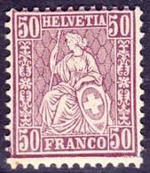 Schweiz Suisse HELVETIA 1867: Zu 43 Mi 35 Yv 48 - 50c Lila ** Postfrisch MNH (Zumstein CHF 140.00) - Unused Stamps