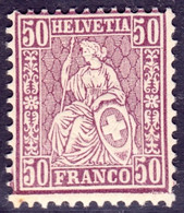 Schweiz Suisse HELVETIA 1867: Zu 43 Mi 35 Yv 48 - 50c Lila ** Postfrisch MNH (Zumstein CHF 140.00) - Ungebraucht