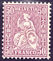 Schweiz Suisse HELVETIA 1867: Zu 43 Mi 35 Yv 48 - 50c Lila *Falzspur - Trace De Charnière - MLH (Zumstein CHF 70.00) - Ungebraucht