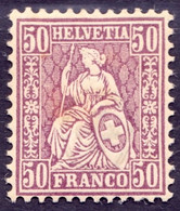 Schweiz Suisse HELVETIA 1867: Zu 43 Mi 35 Yv 48 - 50c Lila * Falzspur - Trace De Charnière - MLH (Zumstein CHF 70.00) - Ongebruikt