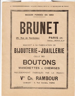 RARE -  PUB SUR PAPIER - 1928 - BRUNET - MAISON FONDÉE EN 1860 - BIJOUTERIE JOAILLERIE - PARIS - Autres & Non Classés