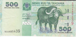 BILLETE DE TANZANIA DE 500 SHILINGI DE UN BUFALO DEL AÑO 2003 (BANKNOTE) - Tanzania