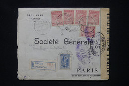 GRECE - Enveloppe Commerciale En Recommandé De Salonique Pour Paris En 1916 Avec Contrôle Postal - L 107477 - Covers & Documents