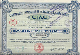 COMPAGNIE IMMOBILIERE ET AGRICOLE DE L'OCEANIE -PART DE FONDATEUR -ANNEE 1929 - Agricultura