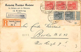 1918.- LETTRE DU CONSULAT DE LEMBERG A BERLIN. RECOMMANDÉE A TRAVERS LA FELDPOST. TIMBRES Mi 85,86. REVERSE TIMBRE OFICI - Lettres & Documents
