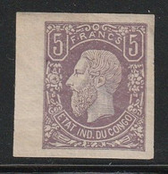 CONGO BELGE - N°5 ** NON DENTELE (1886) 5fr Lilas - - 1884-1894