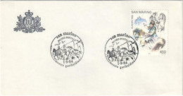 REPUBBLICA SAN MARINO BUSTA ANNULLO 'MOSTRA GARIBALDINA / MUSEO POSTALE' 1.8.1984 - FRANCOBOLLO EUROPA 1982 SASSONE 1101 - Covers & Documents