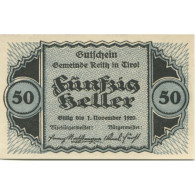 Billet, Autriche, Reith, 50 Heller, Eglise, 1920, 1920-11-01, SPL, Mehl:FS 831a - Autriche