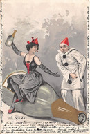 Lot De 4 CPA Illustration  Pierrot La Fête Jolie Femme Bouteille De Champagne (dorure) - 1900-1949