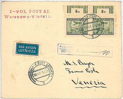 27316 - POLAND - POSTAL HISTORY - First Flight COVER - Warzsaw To Venice 1928 - Andere & Zonder Classificatie