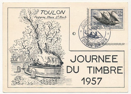 FRANCE - Carte Locale - Journée Du Timbre 1957 - Service Maritime Postal - TOULON-SUR-MER - 16/3/1957 - Vignette Au Dos - Dag Van De Postzegel