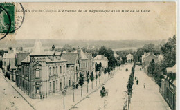 62 - Hesdin : L' Avenue De La République Et La Rue De La Gare - Hesdin