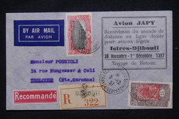 CÔTE DES SOMALIS - Enveloppe Du Voyage Retour De L 'Avion "Japy " De Djibouti / Toulouse En 1937 - L 107530 - Storia Postale