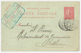 GIROMAGNY Territoire Belfort Carte Postale Entier 10 C Semeuse Lignée Rose Sur Vert Yv 129-CP1 Storch A1 Date 529 - Standard Postcards & Stamped On Demand (before 1995)