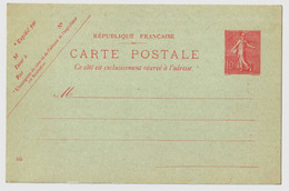 Carte Postale Entier Neuf 10 C Semeuse Lignée Rose Sur Vert Yv 129-CP1 Storch A1 Date 512 - Postales Tipos Y (antes De 1995)