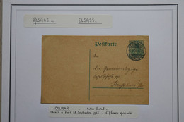 AC3 ELSASS ALSACE BELLE CARTE 1915  COLMAR  POUR STRASBURG. FRANCE +  AFFRANCHISSEMENT . PLAISANT - Sonstige & Ohne Zuordnung
