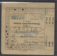 Hungary, Royal Railroads Half Year Ticket, 1945 - Europa