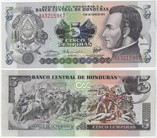 Banknote Honduras 5 Lempiras 1978 Pick-63a Uncirculated (catalog US$15) - Honduras