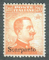 EGEO SCARPANTO 1922 20 C.  SASSONE N.11 ** MNH - Ägäis (Scarpanto)