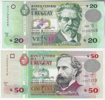 Banknote Uruguay 20 And 50 Pesos 2003 Pick-83A And 84 Uncirculated (catalog US$14.5) - Uruguay