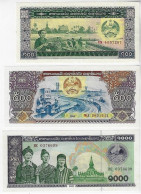 Banknote Laos 100 500 And 1,000 Kip 1979 / 2003 Pick-30 Pick-31 And Pick-32Ab Unc (US$8.5) - Laos